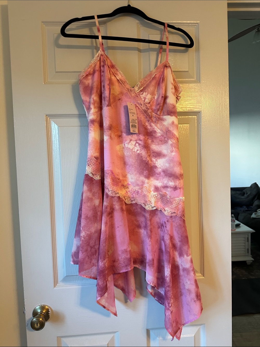 wild fable Pink Tie-Dye Lace-Trim Asymmetrical Slip Dress